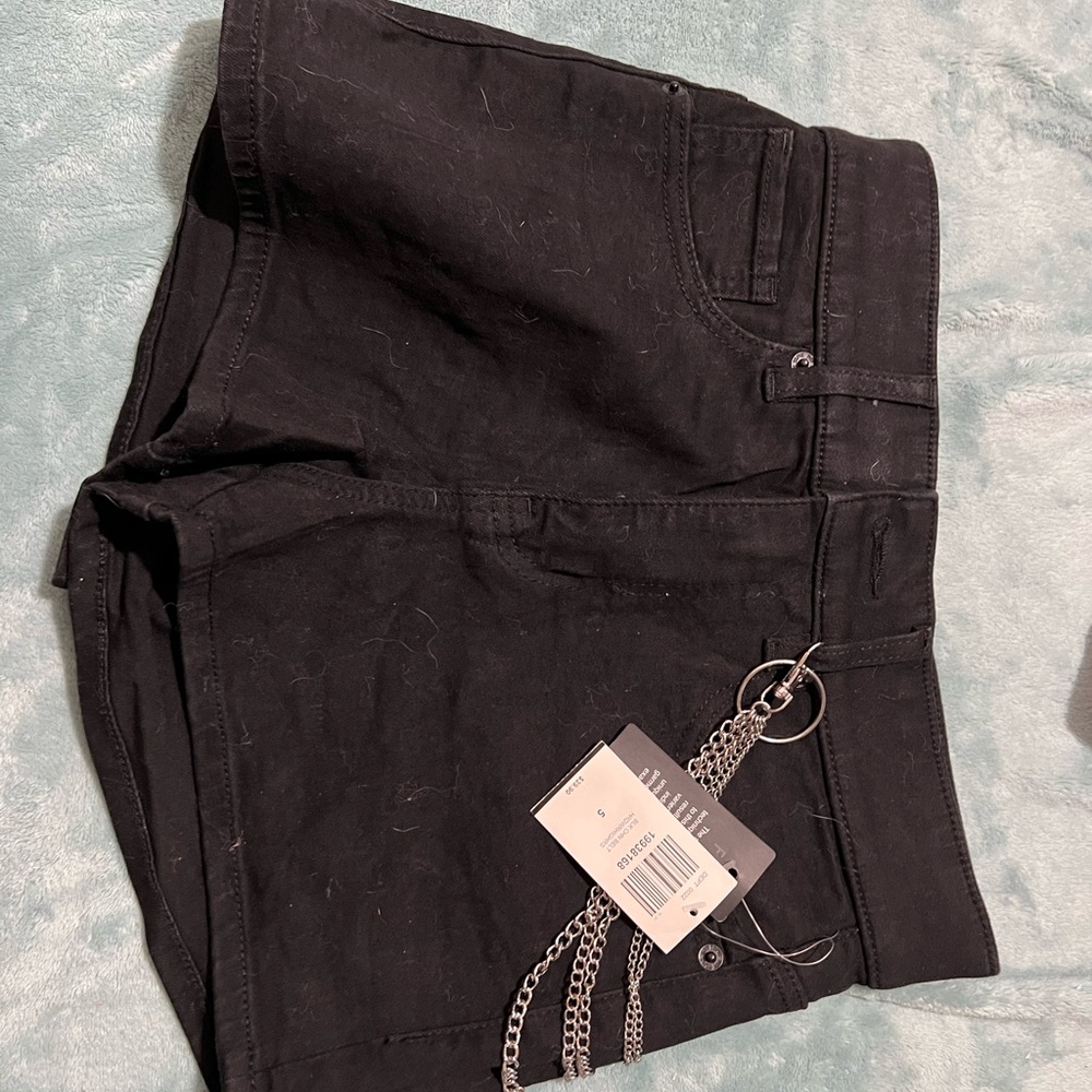 Black Denim Shorts with Chain Detail